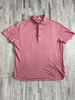 Luca Faloni Men's XL Elba 100% Italian Linen Pink Salmon Jersey Polo Shirt